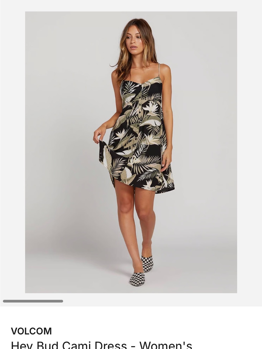 Volcom Palm-Print Cami Mini Dress in Black and Beige